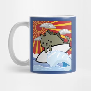 CATching waves cat zilla surfer and sunset Mug